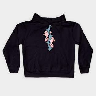 Pastel Pink Seahorse and Starfish with Blue Seaweed Kids Hoodie